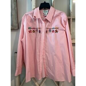 The Quacker Factory size 1X striped button down shirt seashells